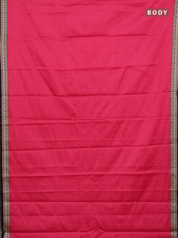 Narayanpet cotton saree pink and coffee brown with plain body and thread woven border