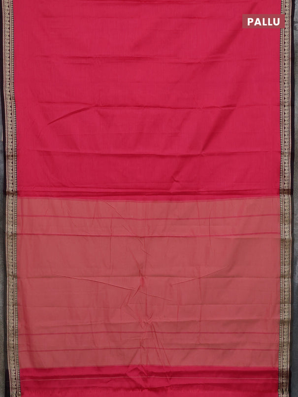 Narayanpet cotton saree pink and coffee brown with plain body and thread woven border