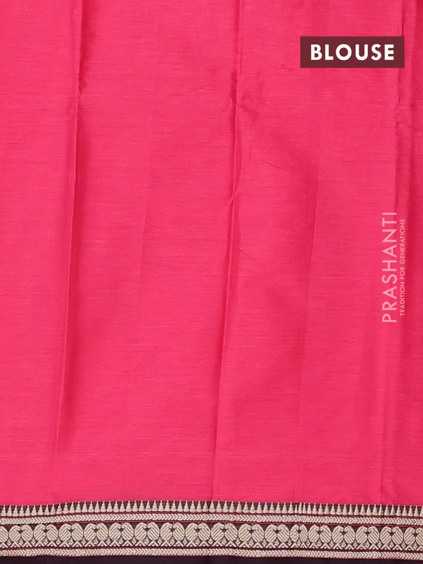 Narayanpet cotton saree pink and coffee brown with plain body and thread woven border