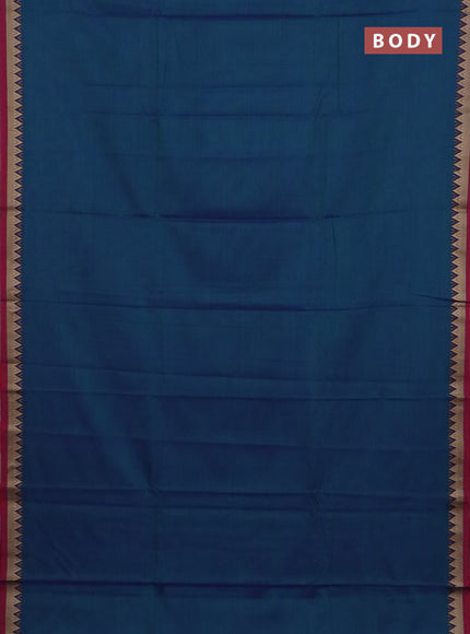 Narayanpet cotton saree dual shade of greenish blue and magenta pink with plain body and temple thread woven border