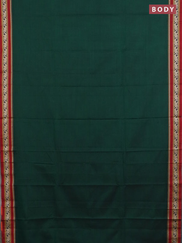 Narayanpet cotton saree bottle green and maroon with plain body and thread woven border