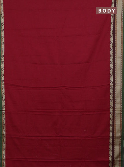 Narayanpet cotton saree red and green with plain body and thread woven border