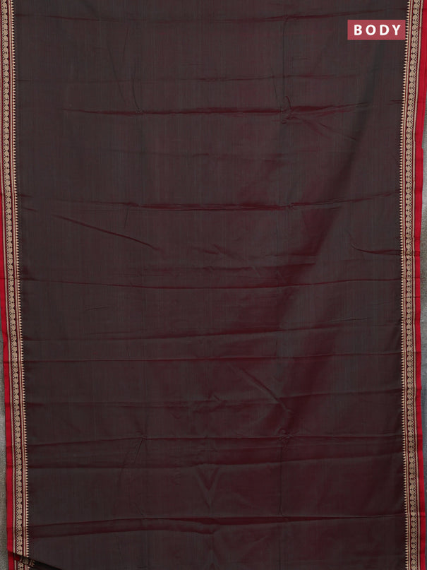 Narayanpet cotton saree dual shade of reddish green and red with plain body and thread woven border