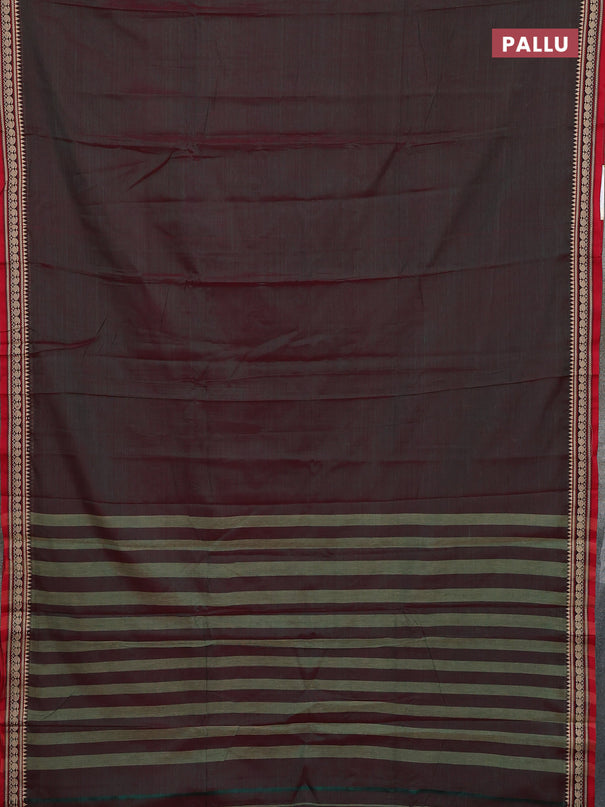 Narayanpet cotton saree dual shade of reddish green and red with plain body and thread woven border