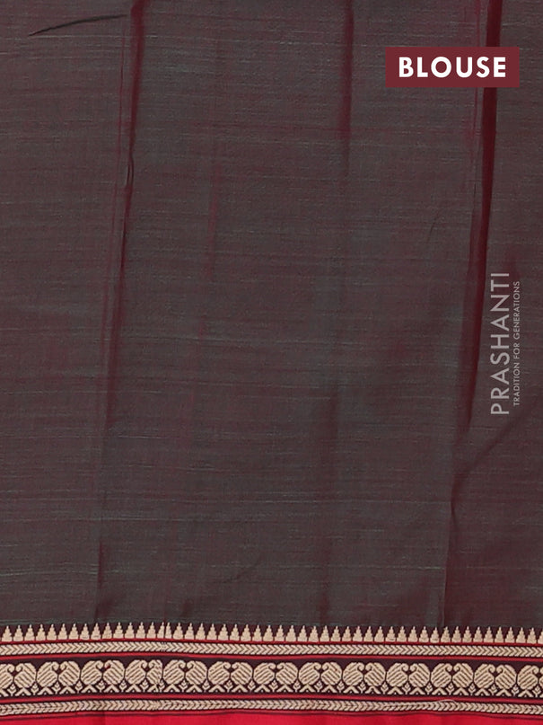 Narayanpet cotton saree dual shade of reddish green and red with plain body and thread woven border