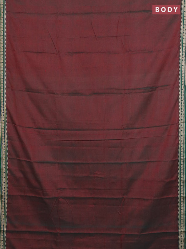 Narayanpet cotton saree dual shade of reddish green and green with plain body and thread woven border