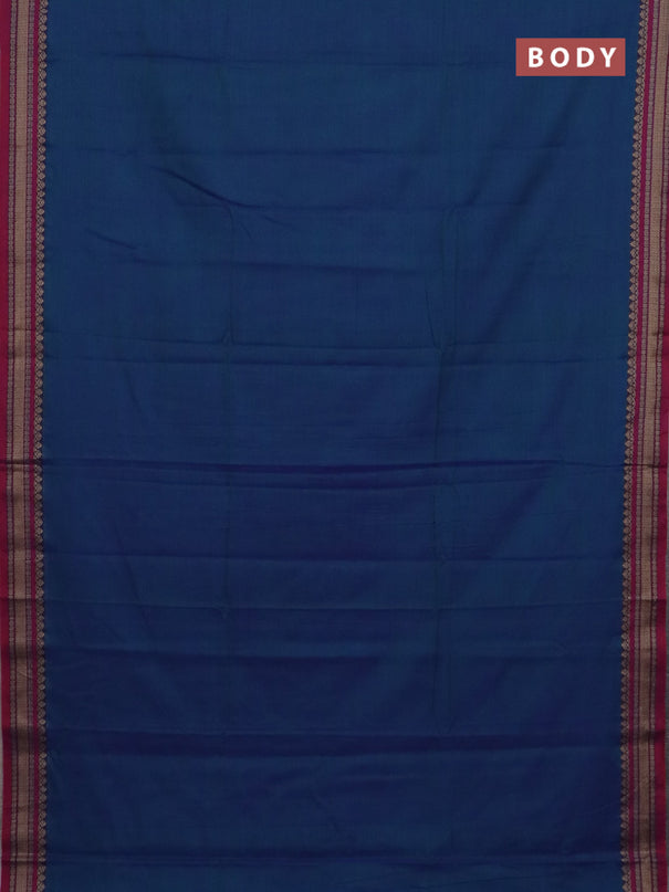 Narayanpet cotton saree dual shade of greenish blue and maroon with plain body and thread woven border