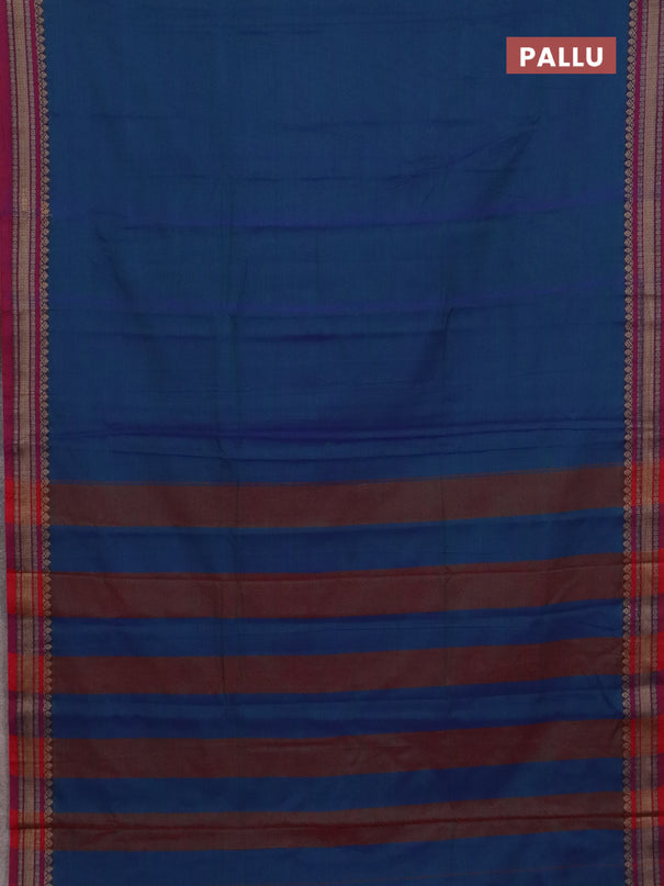 Narayanpet cotton saree dual shade of greenish blue and maroon with plain body and thread woven border
