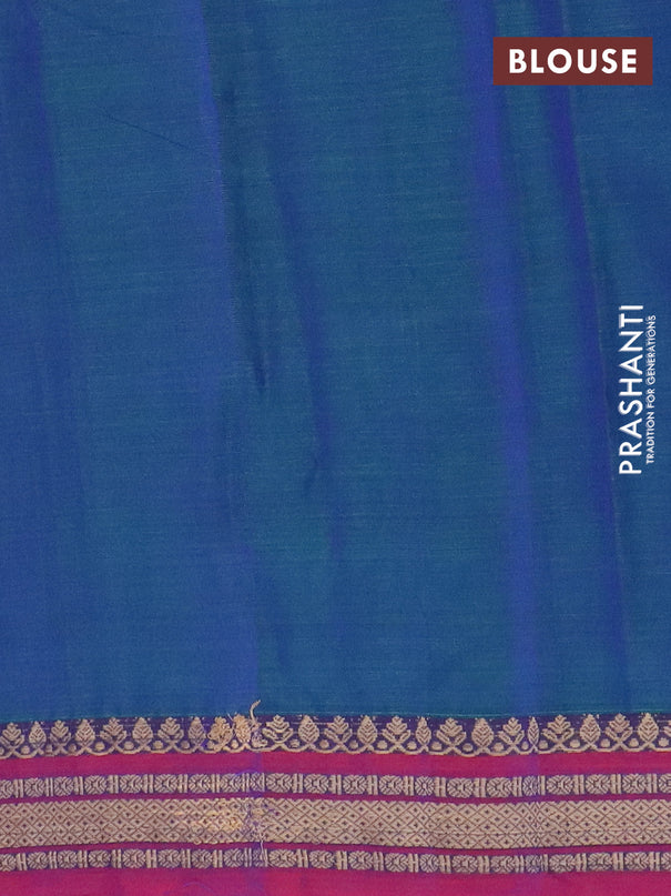 Narayanpet cotton saree dual shade of greenish blue and maroon with plain body and thread woven border