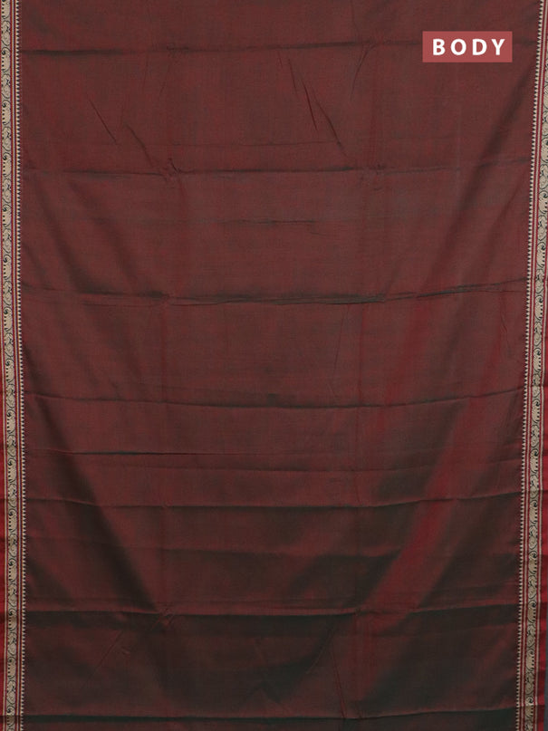 Narayanpet cotton saree dual shade of greenish maroon and maroon with plain body and thread woven border