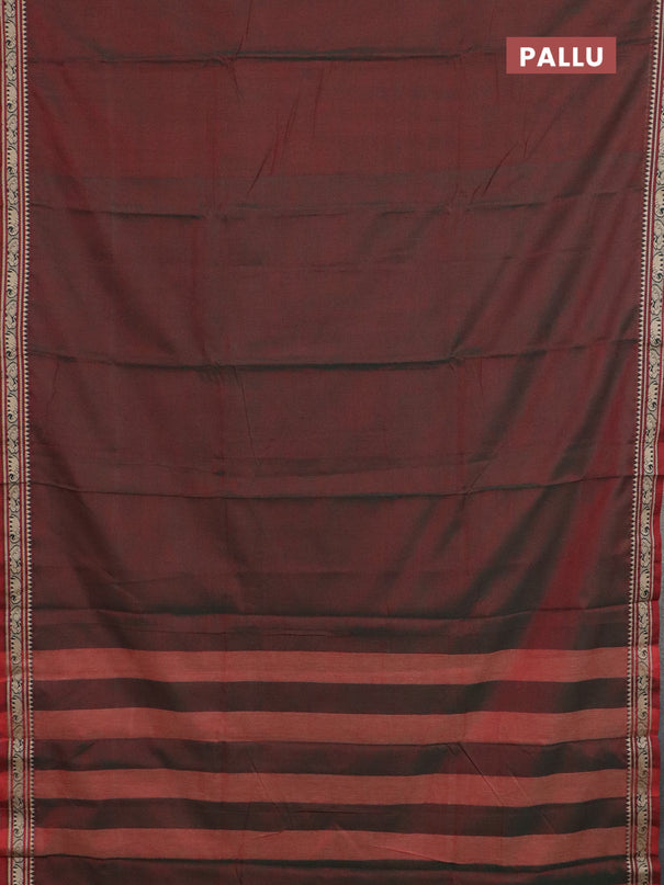 Narayanpet cotton saree dual shade of greenish maroon and maroon with plain body and thread woven border