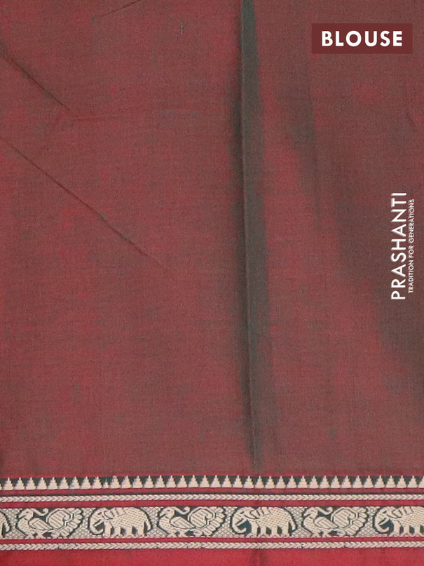 Narayanpet cotton saree dual shade of greenish maroon and maroon with plain body and thread woven border