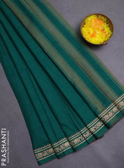 Narayanpet cotton saree green with plain body and thread woven border
