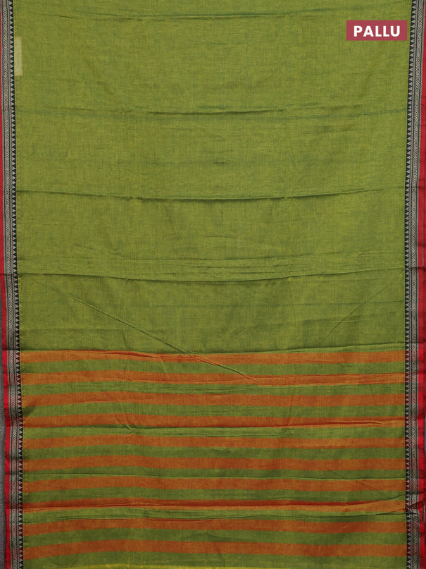 Narayanpet cotton saree light green and maroon with plain body and thread woven border