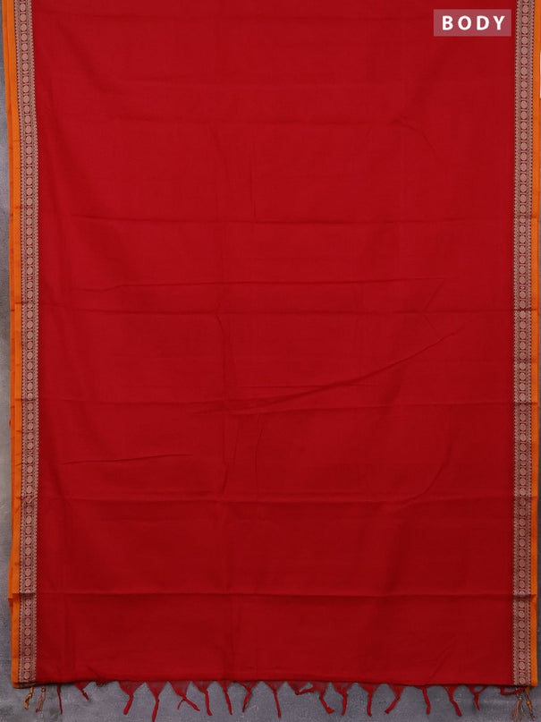 Narayanpet cotton saree red and orange with plain body and thread woven border