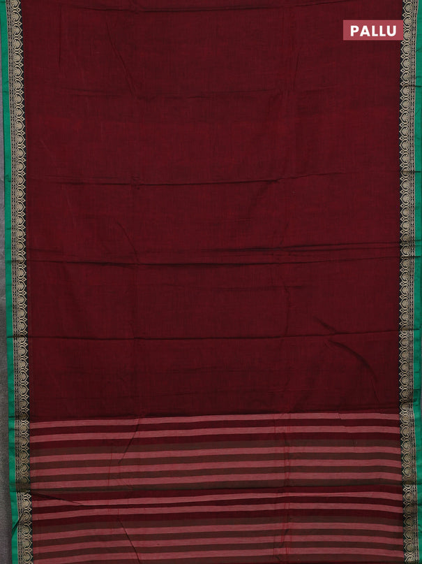 Narayanpet cotton saree deep maroon and green with plain body and thread woven border