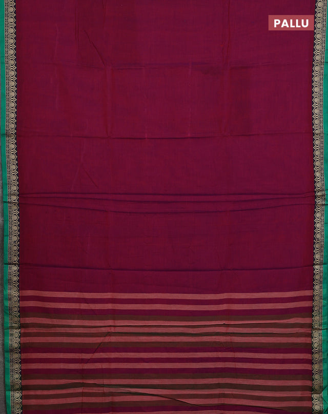 Narayanpet cotton saree magenta pink and green with plain body and thread woven border