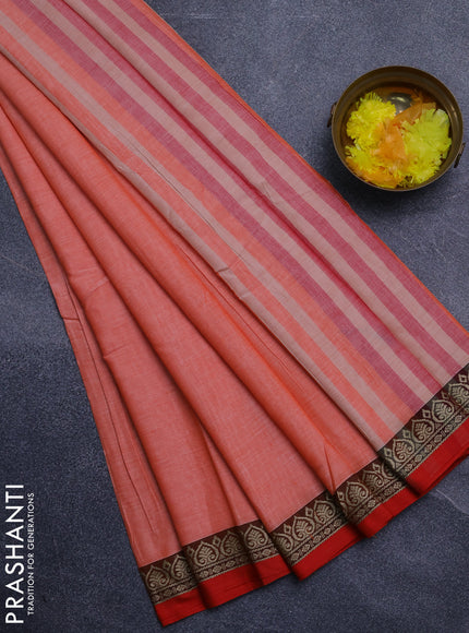 Narayanpet cotton saree pale orange and orange with plain body and thread woven border