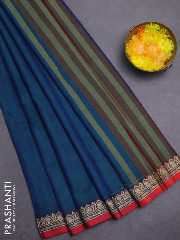 Narayanpet cotton saree dual shade of greenish blue and maroon with plain body and thread woven border