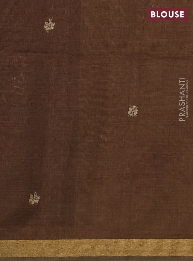 Semi linen saree sandal and brown with allover thread woven buttas and paithani pallu