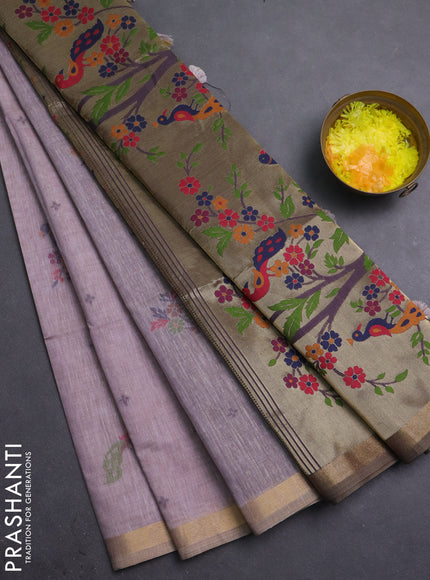 Semi linen saree pastel pink and wine shade with allover thread woven buttas and paithani pallu