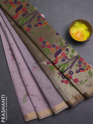 Semi linen saree pastel pink and wine shade with allover thread woven buttas and paithani pallu