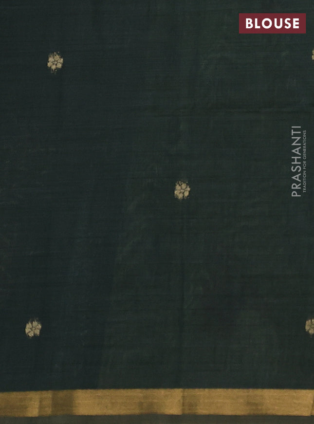 Semi linen saree light green and bottle green with allover thread woven buttas and paithani pallu