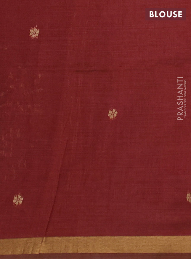 Semi linen saree peach pink and maroon with allover thread woven buttas and paithani pallu