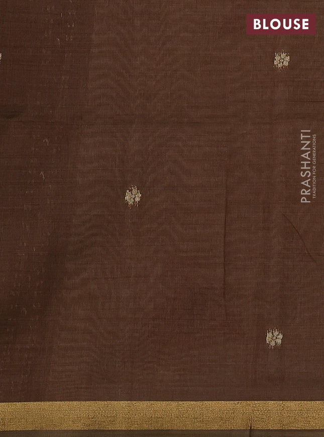 Semi linen saree beige and brown with allover thread woven buttas and paithani pallu