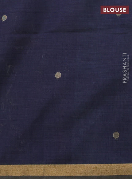 Semi linen saree teal blue and navy blue with allover thread weaves and paithani pallu