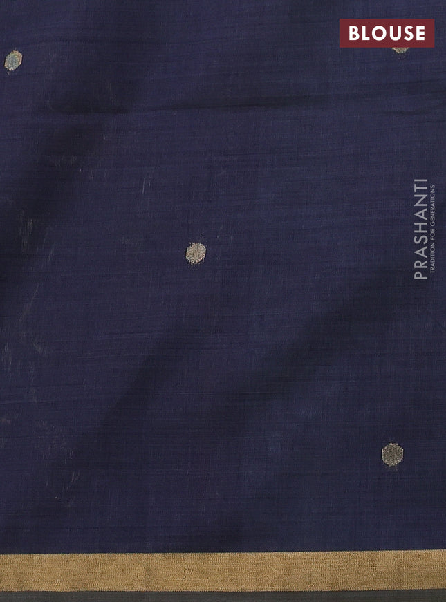 Semi linen saree teal blue and navy blue with allover thread weaves and paithani pallu