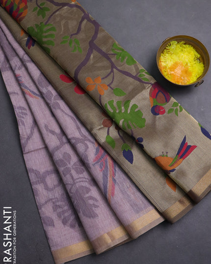 Semi linen saree pastel pink and purple shade with allover thread weaves and paithani pallu