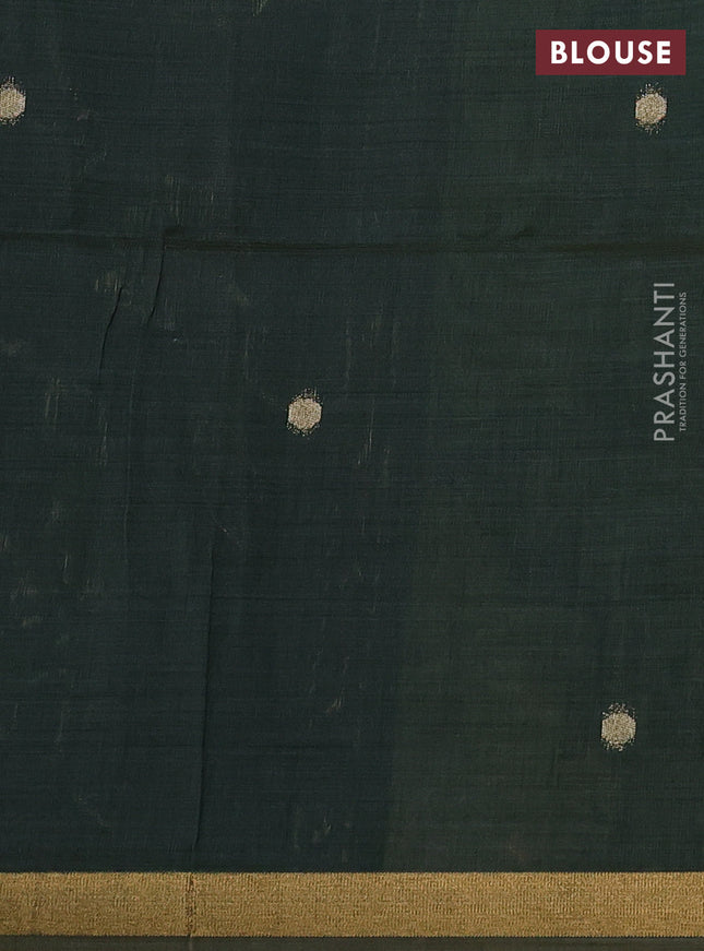 Semi linen saree light green and bottle green with allover thread weaves and paithani pallu