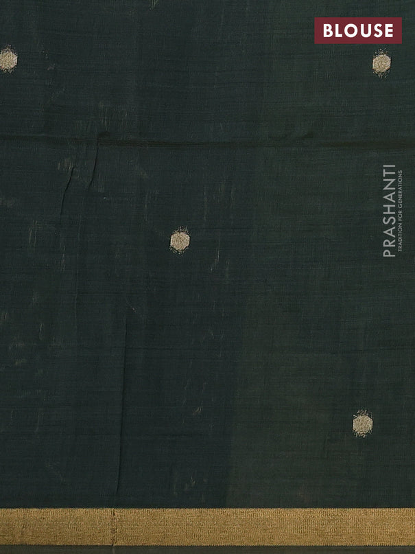 Semi linen saree light green and bottle green with allover thread weaves and paithani pallu