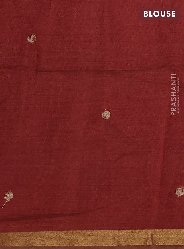 Semi linen saree peach pink and maroon with allover thread weaves and paithani pallu