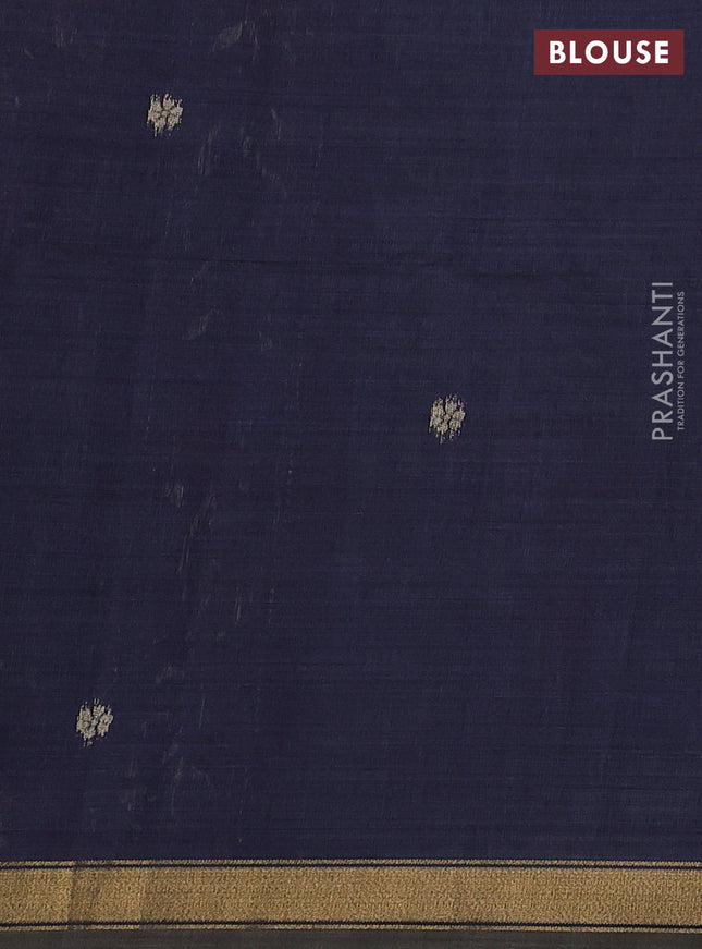 Semi linen saree teal blue and navy blue with allover thread weaves and paithani pallu