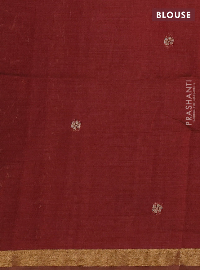 Semi linen saree peach pink and maroon with allover thread woven buttas and paithani pallu