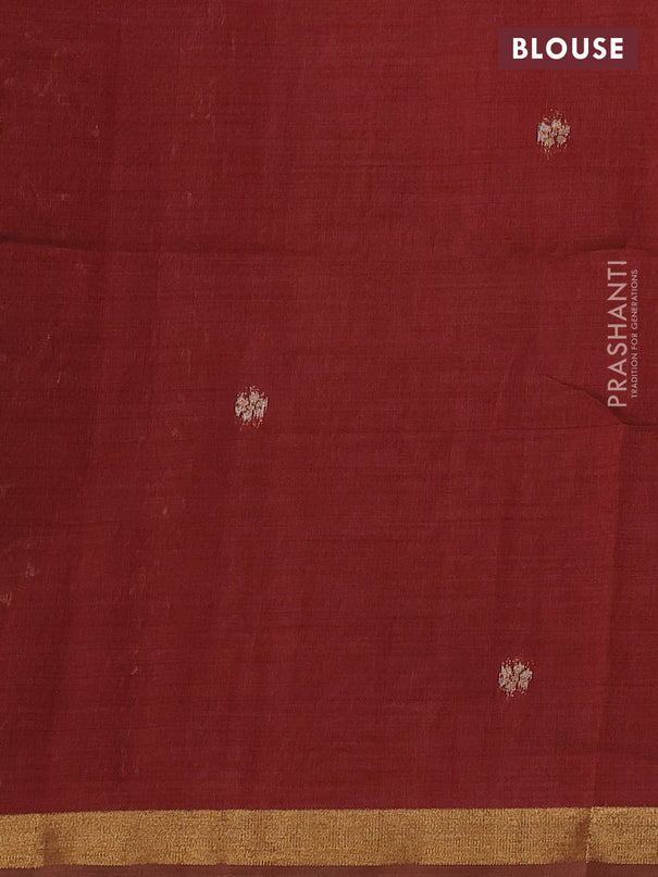 Semi linen saree peach pink and maroon with allover thread woven buttas and paithani pallu