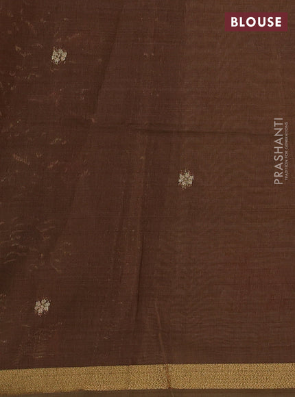 Semi linen saree beige and brown with allover thread woven buttas and paithani pallu