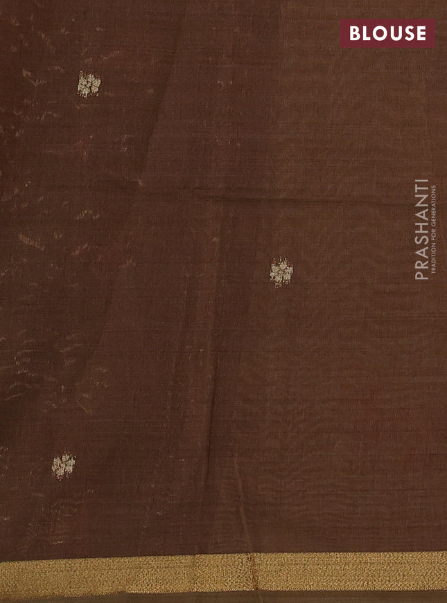 Semi linen saree beige and brown with allover thread woven buttas and paithani pallu