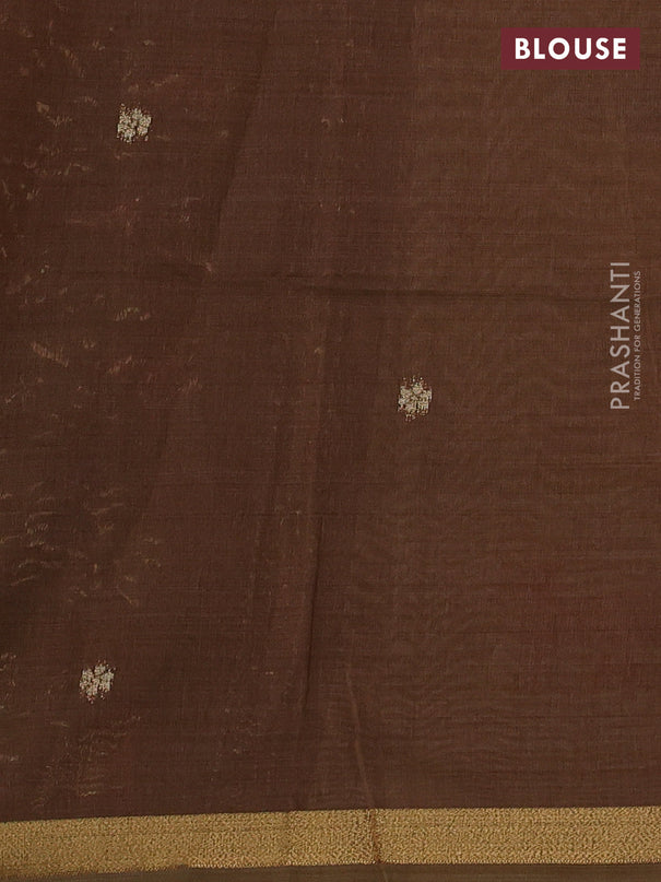 Semi linen saree beige and brown with allover thread woven buttas and paithani pallu