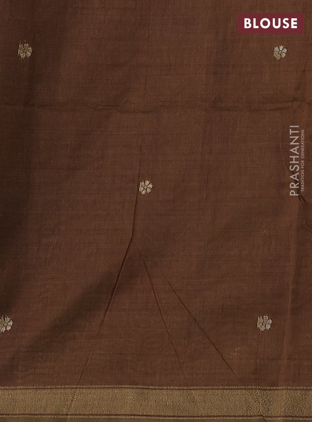 Semi linen saree sandal and brown with allover thread woven buttas and paithani pallu