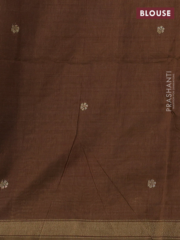 Semi linen saree sandal and brown with allover thread woven buttas and paithani pallu