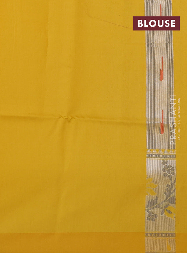 Kora jamdhani silk saree peach shade and yellow with allover jamdhani weaves and zari woven border