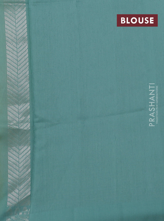 Kora jamdhani silk saree yellow and teal green with allover jamdhani weaves and zari woven border