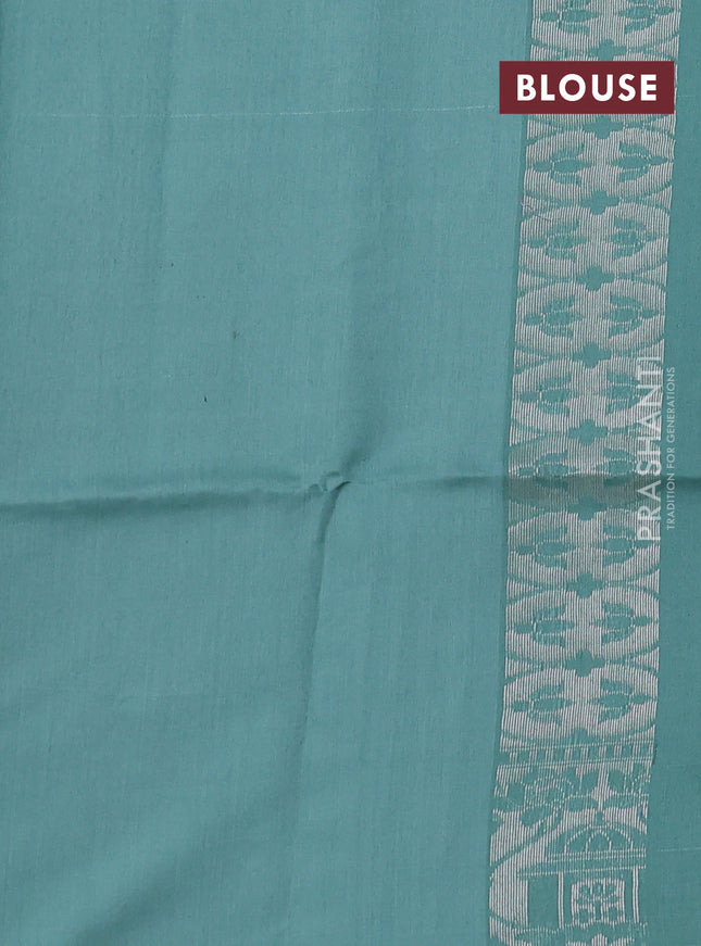 Kora jamdhani silk saree pastel pink and teal green with allover jamdhani weaves and zari woven border