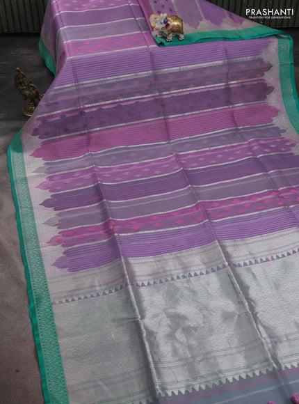 Kora jamdhani silk saree lavender and teal green with allover jamdhani weaves and zari woven border