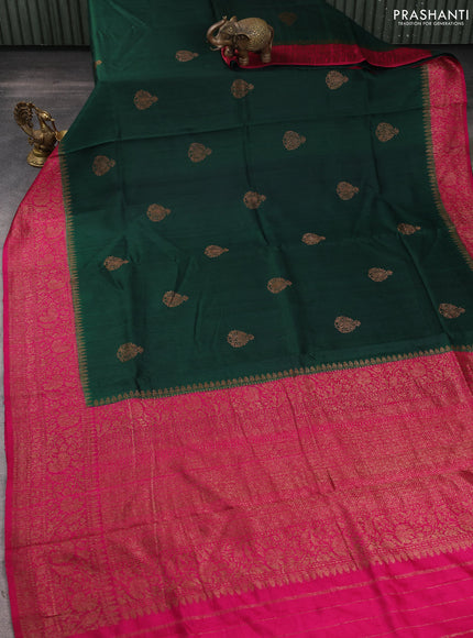Banarasi raw silk saree green and pink with woven buttas and woven border