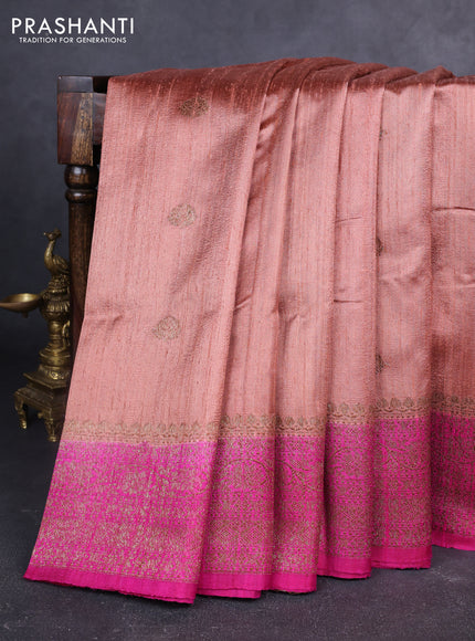 Banarasi raw silk saree peach shade and pink with woven buttas and woven border