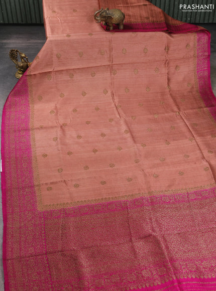 Banarasi raw silk saree peach shade and pink with woven buttas and woven border